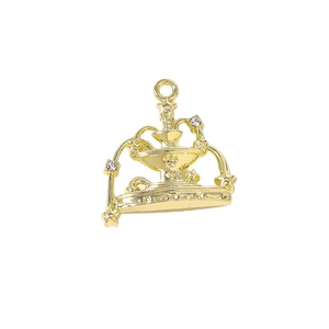 Golden fountain pendant charm with sparkling zircons and hanging loop for DIY jewelry