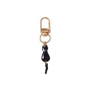 Cute black cat keychain with gold alloy carabiner and polished enamel animal pendant