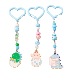 Porte-clés dinosaure en perles colorées avec pendentifs en alliage vert et bleu