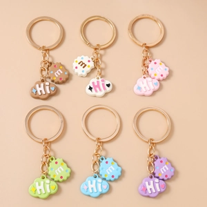 Cute Cartoon Cloud Cookie Keychain Colorful Letter Pendant Zinc Alloy Resin Bag Charm Accessory Gift For Women Girls