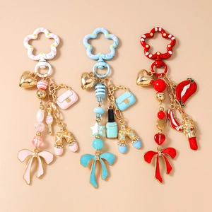 Portachiavi Smaltato con Cuore Rossetto Fiocco per Donna Pendente Borsa Lega Strass Scarpe da Balletto Gioielli Regalo