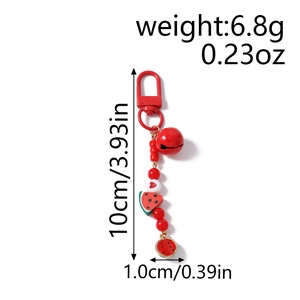 Beaded red watermelon keychain with charms, bells, and lobster clasp for bag decoration