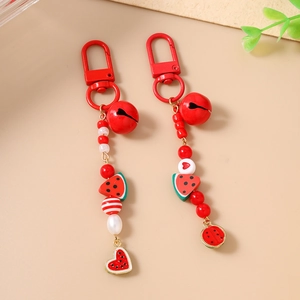 Watermelon beaded keychain with red metal bell and cute fruit charms for bags