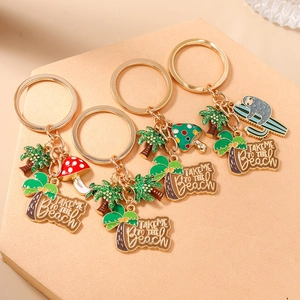 Set di 4 portachiavi smaltati a tema spiaggia con palme e ciondoli TAKE ME TO THE Beach