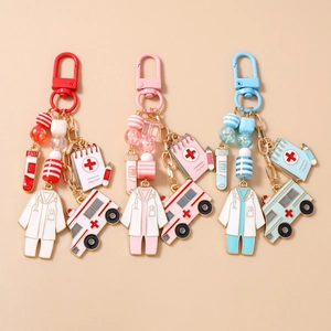 Portachiavi Infermiera Medico Lega di Zinco Smalto Ambulanza Uniforme Dottore Provetta Ciondolo Per Regalo Medico Infermiera