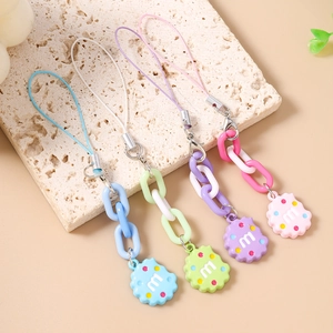 Cute m-letter biscuit pendant keychains in blue, green, purple, and pink colors