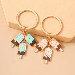 Eiscreme-Schlüsselanhänger-Set in Pink und Blau mit Goldring für Handtaschen