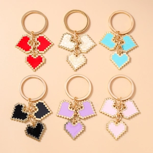 Retro Pixel Art Heart Keychain Zinc Alloy Enamel Drip Heart Key Ring Bag Pendant Fashion Jewelry Accessories For Women Girls
