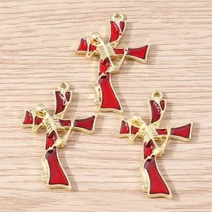 Gothic-Schädel-Kreuz-Anhänger mit rotem Emaille und Goldrand für DIY-Schmuckherstellung