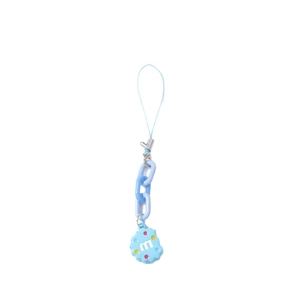 Blue cookie keychain with chunky chain and m letter pendant in sky blue aesthetic