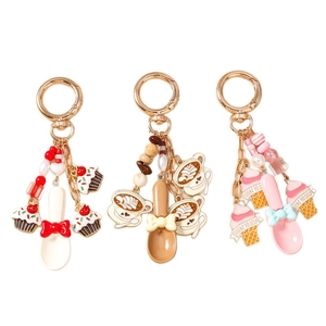 Dessert themed keychains set with coffee cup cupcake and ice cream pendants in high gloss metal