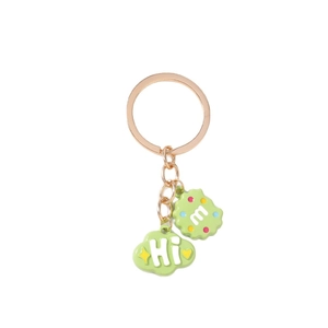 Cartoon biscuit and cloud charm keychain with rose gold metal ring in mint green