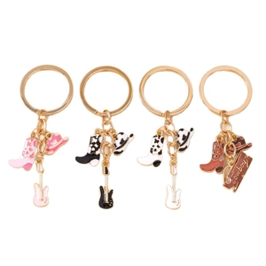 Western cowboy keychains set with colorful enamel boots, hats and guitar pendants