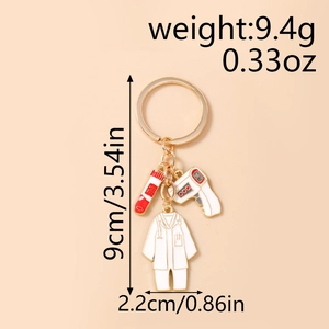 Porte-clés médical avec thermomètre et blouse de médecin, dimensions de 9 cm