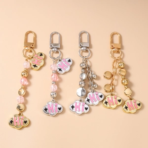 Sweet Cloud Hi Letter Beaded Keychain Zinc Alloy Enamel Bag Pendant Pink Gold Silver Accessories For Women Girls Gift