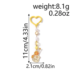 Spécifications de taille pour le porte-clés perles avec violon, tournesol et cœur