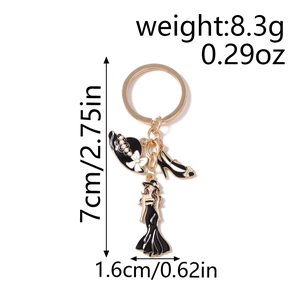 Porte-clés de mode avec pendentifs émaillés en forme de chapeau, chaussure et robe noire