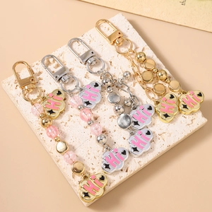 Chic beaded keychains with metal lobster clasps and enamel cloud pendants in four colors