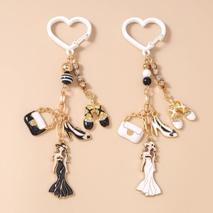 Porte-clés en Alliage de Zinc Forme de Sac à Main et Chaussures à Talons Hauts pour Femmes Pendentif Strass Fermoir Cœur
