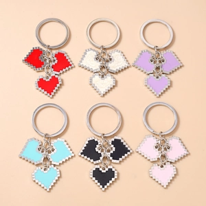 Pixel Art Heart Keychain Zinc Alloy Enamel Bag Pendant Retro Game Style Heart Pendant Key Ring For Women Kids Fashion Accessories