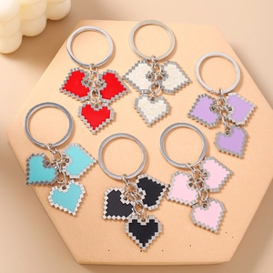 Fashion mosaic pixel heart keychains in six vibrant colors for bags and keys