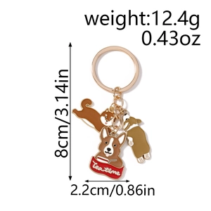 Detailed dimensions of the cute cartoon dog keychain with weight and size markings