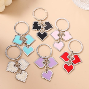 Fashionable mosaic pixel heart keychains set in six colors with silver metal edges