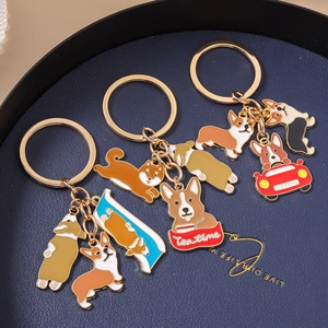 Cute Cartoon Corgi Shiba Inu Metal Keychain Enamel Drip Oil Animal Bag Charm Zinc Alloy Keychain For Women Men Gift Jewelry Accessory