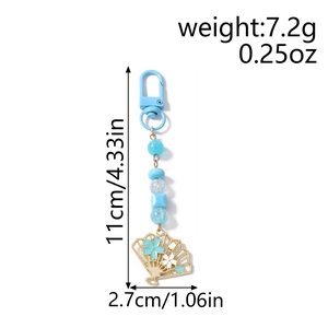 Détails du porte-clés éventail fleuri avec perles bleues et dimensions précises