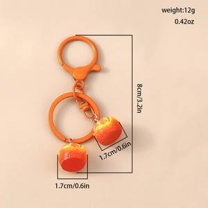 Detailed dimensions of a realistic orange fruit keychain with alloy buckle and resin charm