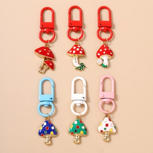 Cute Cartoon Mushroom Keychain Enamel Zinc Alloy Polka Dot Mushroom Pendant Keyring With Artificial Pearl For Bag Decor Women Gift
