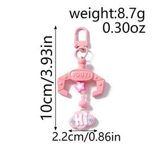 Pink crane machine claw keychain with star beads and cute cloud charm detail