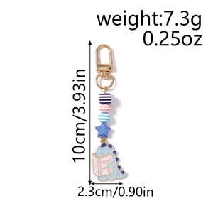 Détails du porte-clés dinosaure bleu avec dimensions et perles en forme d'étoile