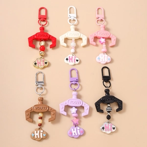 Creative Claw Machine Claw Keychain Beaded Cloud Hi Pendant Colorful Bag Hanging Accessory Zinc Alloy Keyring For Women Girls Gift