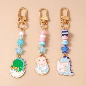 Porte-clés en Émail de Dinosaure de Dessin Animé Perles Étoile Animal Charme de Sac Or Alliage de Zinc Mignon Bijoux