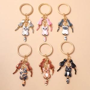 Porte-clés Chat Dessin Animé Mignon en Alliage de Zinc Émail Animal Anneau pour Femmes Filles Pendentif de Sac Bijoux Cadeau