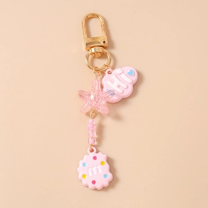 Pink starfish and cloud keychain with beaded chain and lobster clasp accessory