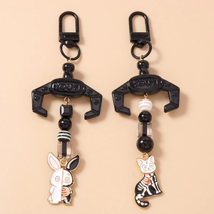 Gothic Skeleton Animal Keychain Enamel Cat Rabbit Claw Pendant Punk Beaded Bag Hanging Ornament Dark Halloween Jewelry Gift