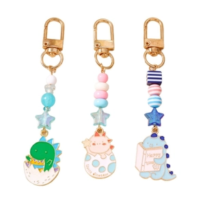 Set de porte-clés dinosaures mignons avec perles colorées et clips dorés pour sacs