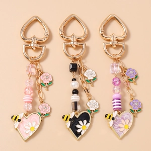 Dolce Ape Fiore Cuore Portachiavi Smalto Lega di Zinco Perlato Ciondolo da Borsa per Donna Rosa Margherita Accessori per Portachiavi