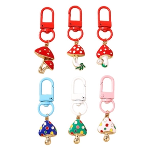 Fashion mushroom keychain collection with colorful spot patterns and metal lobster clasps