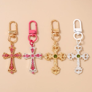 Porte-Clés Croix en Strass à la Mode Pendentif Croix en Métal en Alliage de Zinc pour Accessoires de Sac Femme Bijoux Cadeau