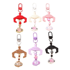 Colorful claw machine bead keychains with D-buckle and Hi cloud pendants in six vibrant colors