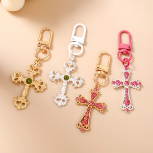 Lot de porte-clés croix de mode avec des strass étincelants en plusieurs couleurs