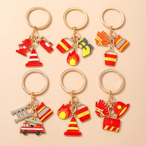 Firefighter Theme Keychain Zinc Alloy Enamel Fire Truck Extinguisher Hydrant Pendant Key Ring Fashion Jewelry Gift For Men Women