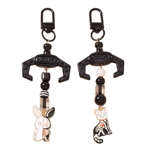 Punk animal skeleton keychain featuring skull rabbit and cat with beaded hook