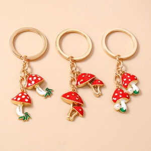 Fashion Zinc Alloy Mushroom Keychain Red Enamel Plant Bag Charm For Women Cute Pastoral Style Key Ring Gift
