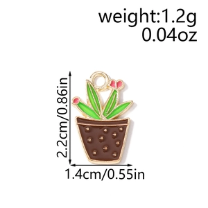 Enamel cactus potted plant pendant with weight and size details for DIY jewelry making