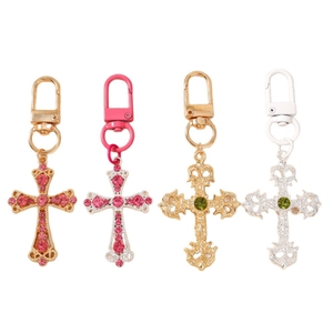 Porte-clés croix et crâne à la mode avec strass colorés pour décoration de sac