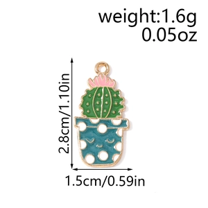 Pendentif cactus en émail avec fleur et pot pour accessoires de bijoux DIY créatifs